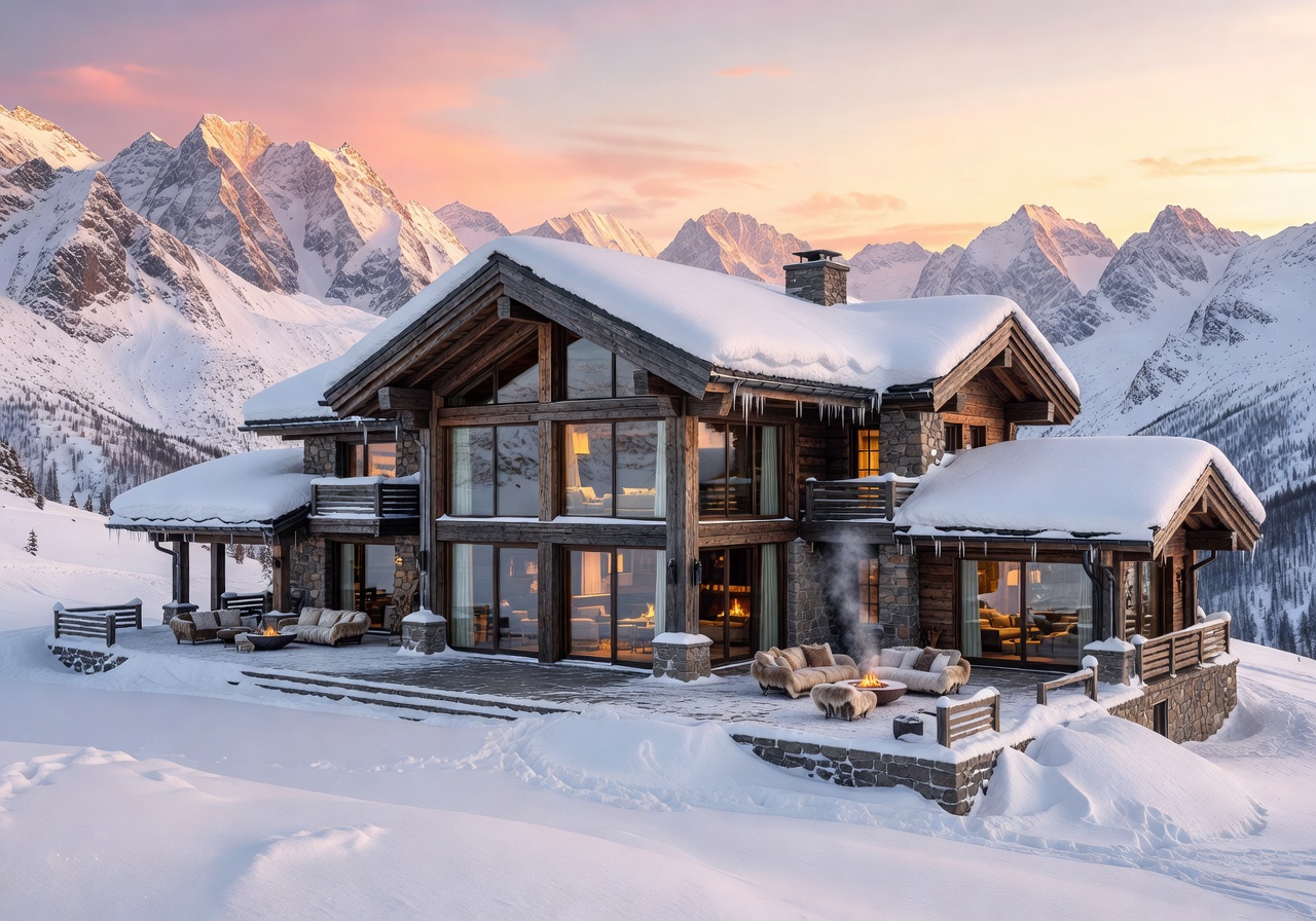 Mountain winter luxury retreat scenery