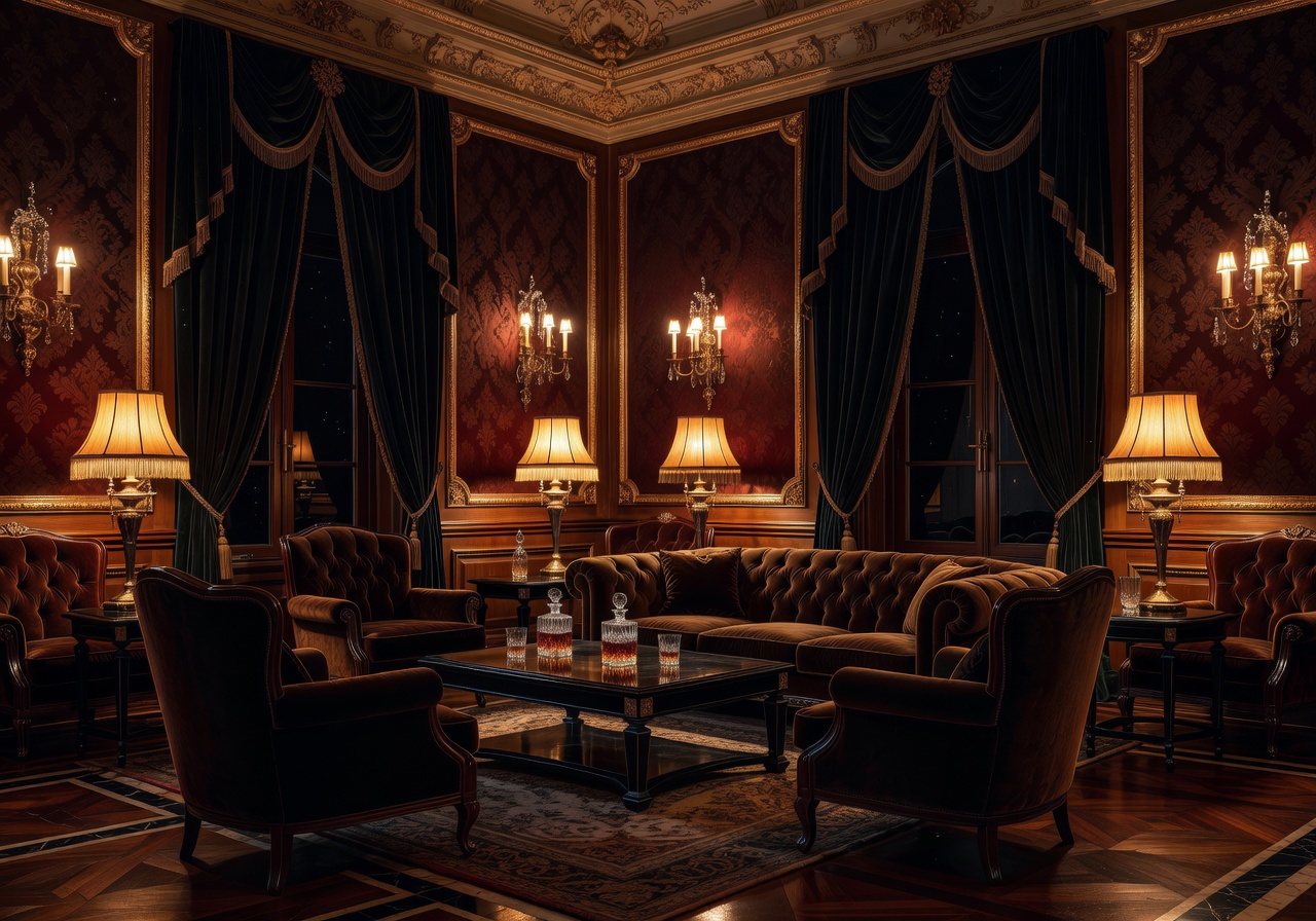 Royal lounge interior with amber lighting